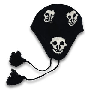 Black Peruvian Style Beanie Skull Face Trooper Trapper Winter Snowboard Ski Hat